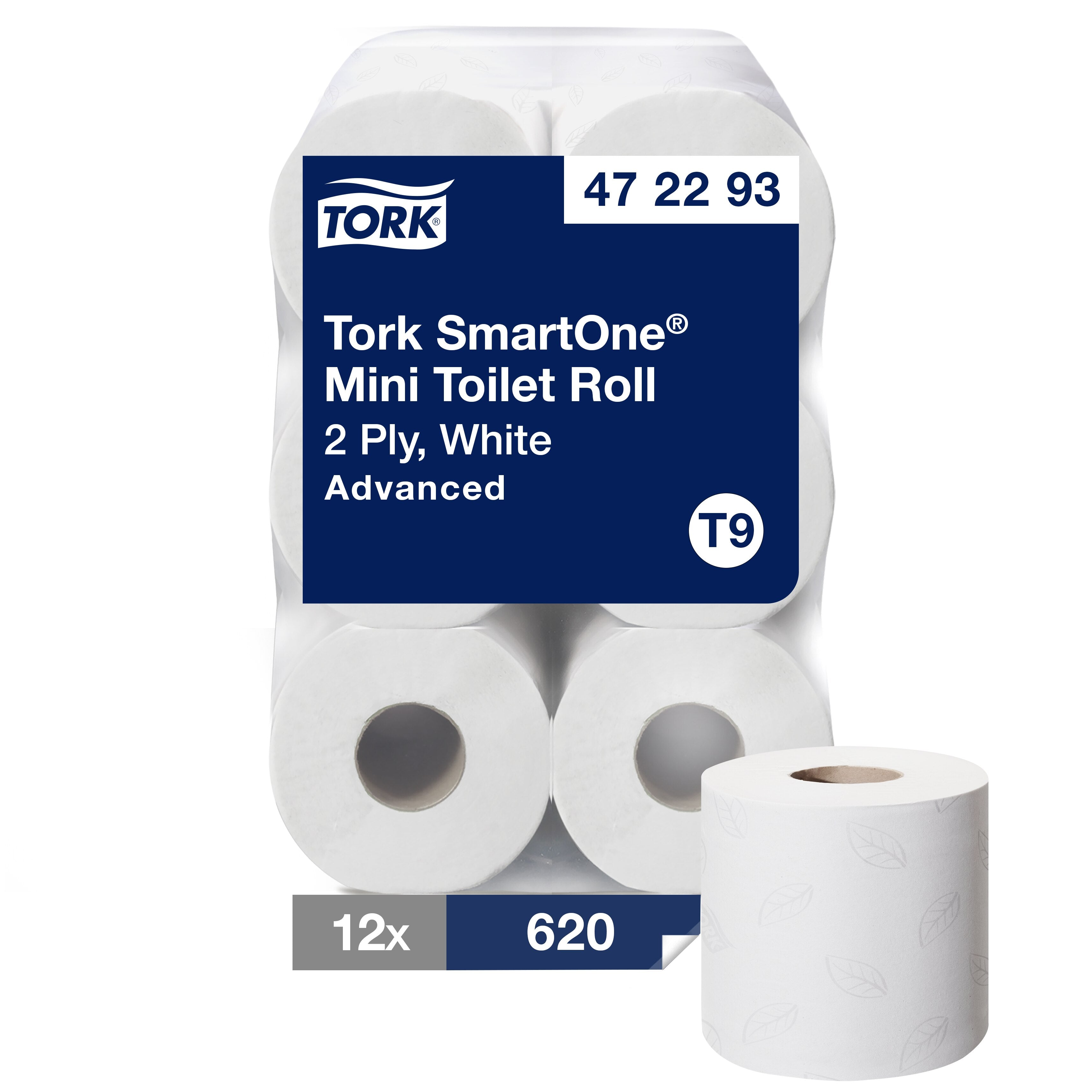 Rouleau de papier toilette Tork SmartOne Mini - Blanc, 2 épaisseurs, 620 feuilles/rouleau, 12 rouleaux/caisse