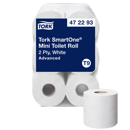 Tork SmartOne Mini Toilet Paper Roll - White, 2 Ply, 620 Sheets/Roll, 12 Rolls/Case