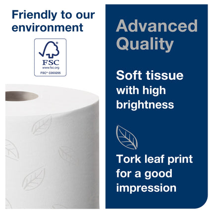 Tork SmartOne Mini Toilet Paper Roll - White, 2 Ply, 620 Sheets/Roll, 12 Rolls/Case