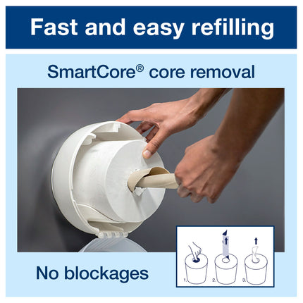 Tork SmartOne Mini Toilet Paper Roll - White, 2 Ply, 620 Sheets/Roll, 12 Rolls/Case