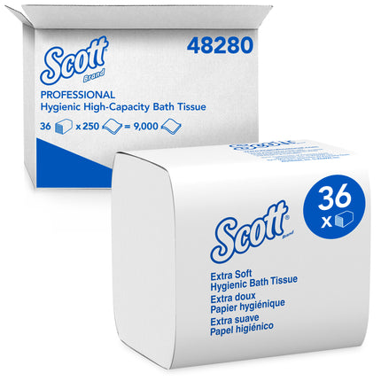 Scott Hygienic High-Capacity Folded Tissue (48280) - 2-Ply, White, Single Pull, 250 Sheets/Pack, 36 Packs/Case