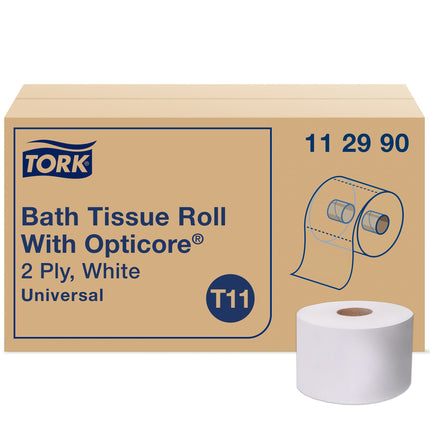 Tork Universal Bath Tissue Roll with OptiCore - White, 1 Ply, 585'/Roll, 36 Rolls/Case