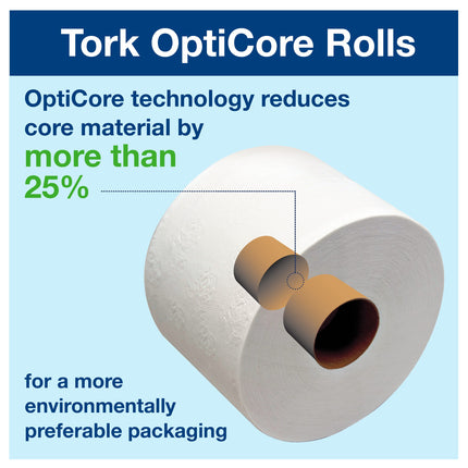 Tork Universal Bath Tissue Roll with OptiCore - White, 1 Ply, 585'/Roll, 36 Rolls/Case