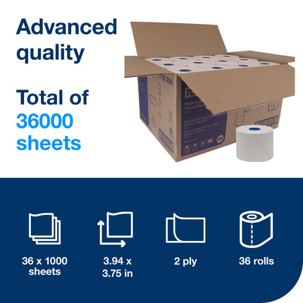 Tork Advanced High Capacity Bath Tissue Roll - 2 Ply, 3.94" x 3.75", White, 1000', 36/Case