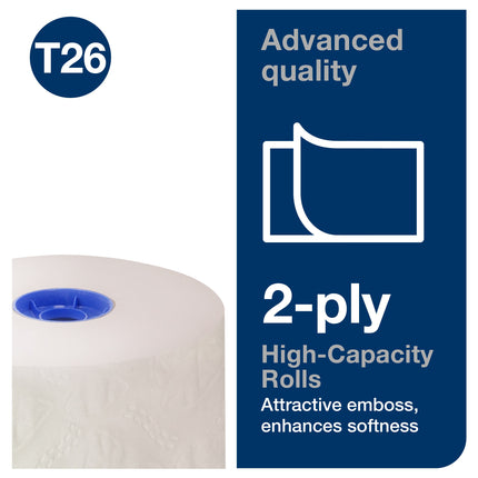 Tork Advanced High Capacity Bath Tissue Roll - 2 Ply, 3.94" x 3.75", White, 1000', 36/Case