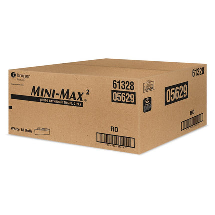 Kruger Mini-Max Jumbo Bathroom Tissue - 2 Ply, White, 18/Case, Made in Canada