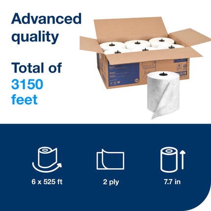 Tork Advanced Matic Hand Towel Roll - 2 Ply, White, 6 Rolls/Case
