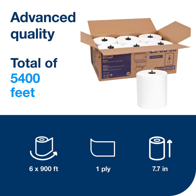 Tork Soft Matic Advanced Hand Towel Roll - White, 1 Ply, 900', 6 Rolls/Case