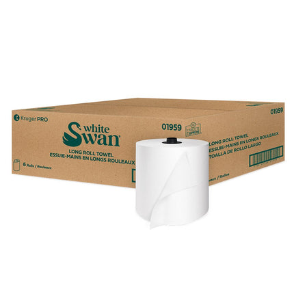 Kruger White Swan Long Roll Towel - 1 Ply, White, 800', 6 Rolls/Case