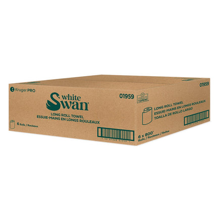 Kruger White Swan Long Roll Towel - 1 Ply, White, 800', 6 Rolls/Case
