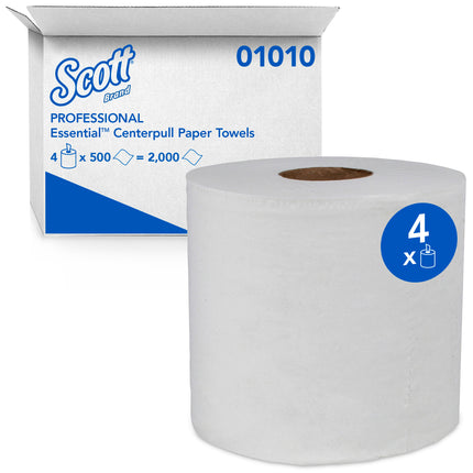 Scott Essential Center-Pull Roll Towels - White, 500 Sheets/Roll, 4 Rolls/Case