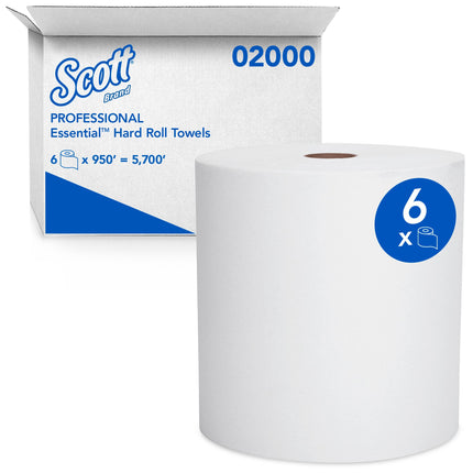 Scott Essential High Capacity Hard Roll Paper Towels (02000) - 1.75" Core, White, 6 Rolls/Case