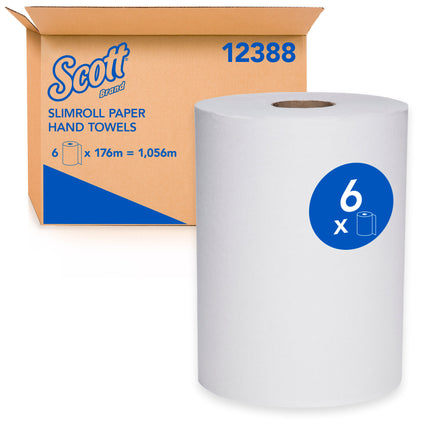 Scott Slimroll Hard Roll Towels (12388) - With Fast-Drying Absorbency Pockets, White, 580'/Roll, 6 Rolls/Case