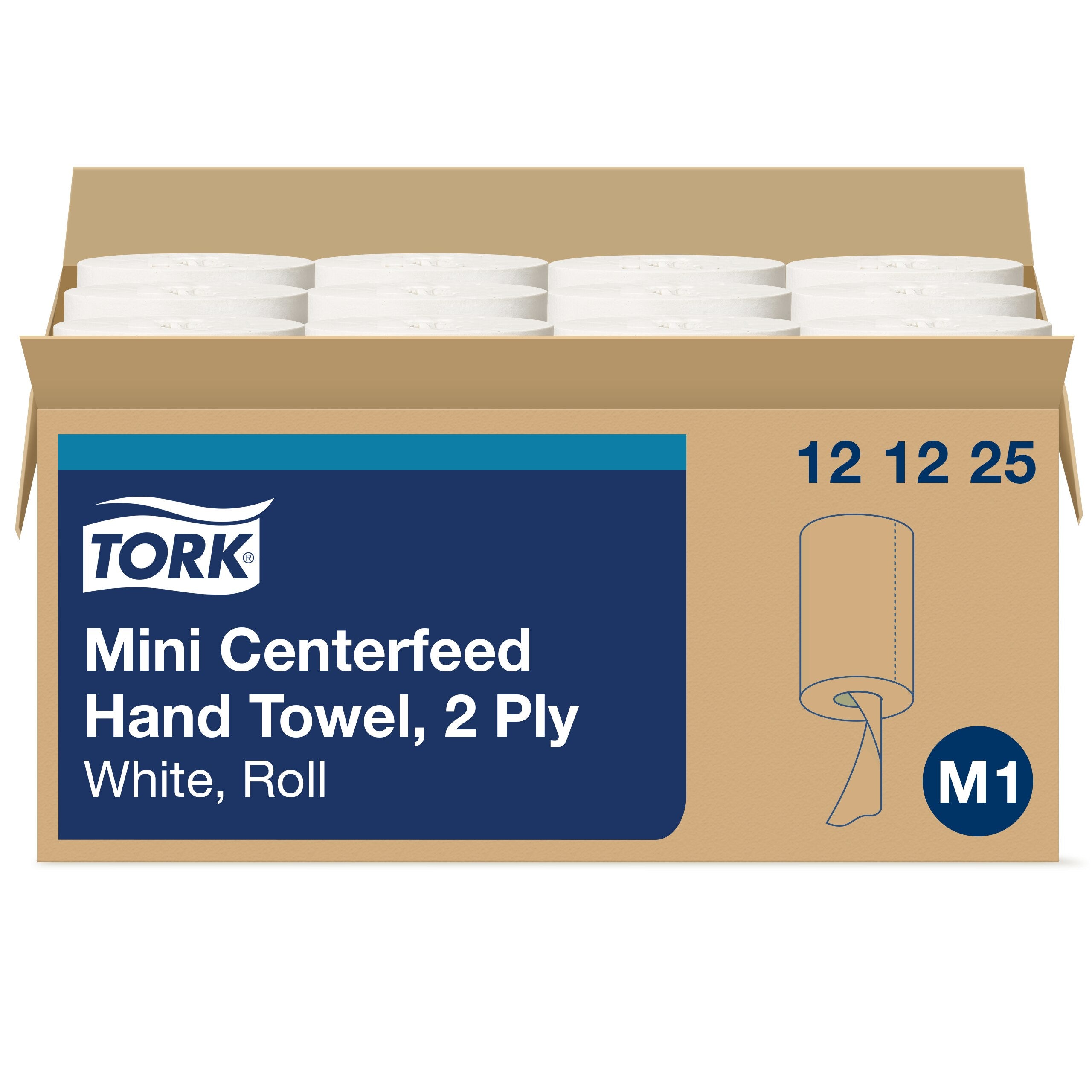 Essuie-mains en rouleau Tork Advanced Soft Mini à dévidage central - Blanc, 2 épaisseurs, 262 pi, 266 feuilles/rouleau, 12 rouleaux/caisse