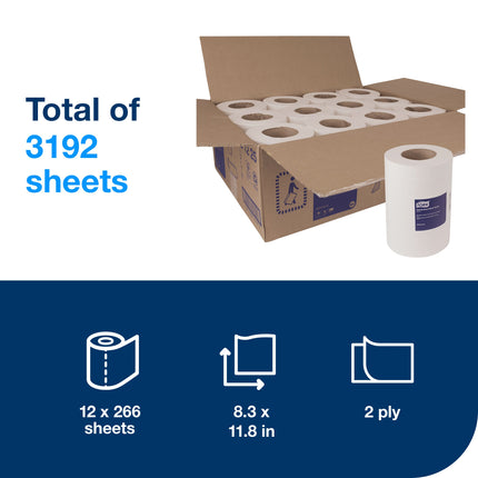 Tork Advanced Soft Mini Centerfeed Roll Towel - White, 2 Ply, 262', 266 Sheets/Roll, 12 Rolls/Case