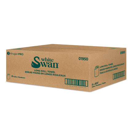 Kruger White Swan Long Roll Towel - 1 Ply, White, 800', 6 Rolls/Case