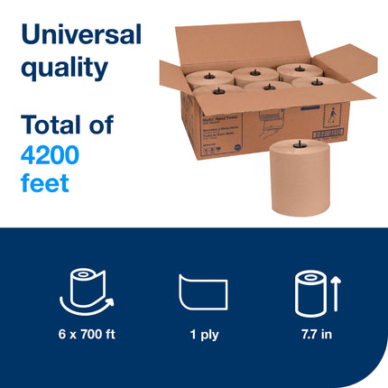 Tork Universal Matic Hand Towel Roll - 1 Ply, Brown, 6 Rolls/Case