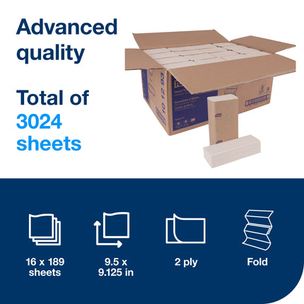 Tork Advanced Xpress Multifold Hand Towel - 3 Panel Towels, White, 2 Ply, 189 Sheets/Pack, 16 Packs/Case