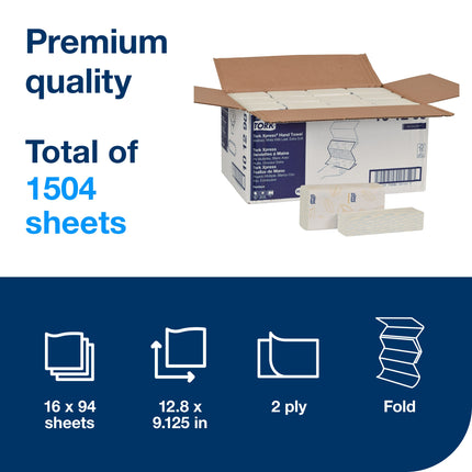 Tork Premium Extra Soft Xpress Multifold Paper Hand Towel - Extra Soft, White, 2 Ply, 94 Sheets/Pack, 16 Packs/Case