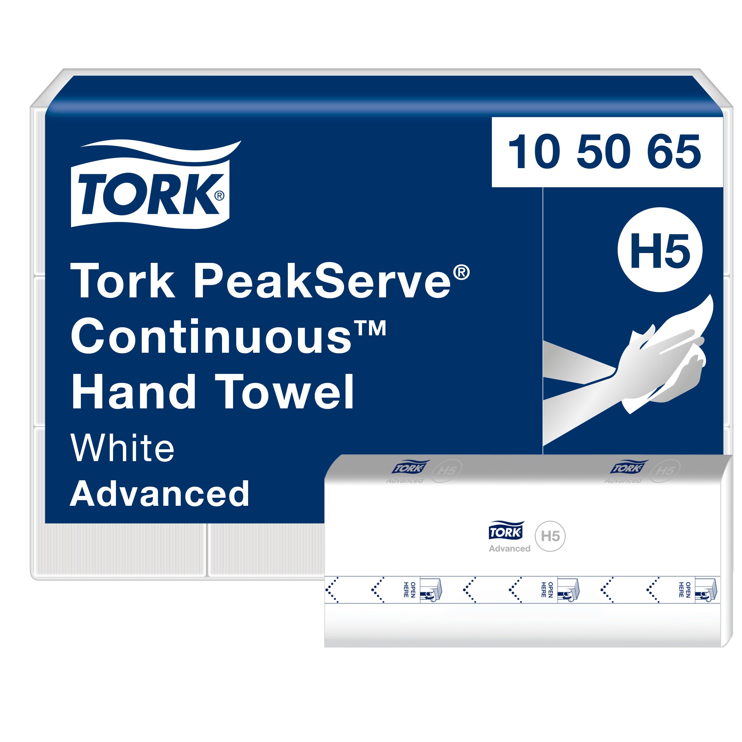 Tork Advanced PeakServe Essuie-mains en continu – Blanc, 1 épaisseur, 410 feuilles/paquet, 12 paquets/caisse