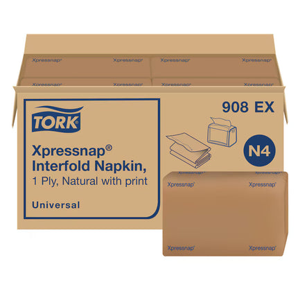 Serviette de table pour distributeur Tork Universal Xpressnap Environmental Print - 1 épaisseur, naturelle, 12 paquets/caisse, 500 serviettes/paquet