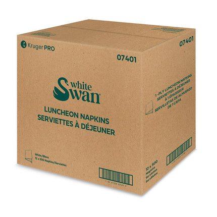 Serviette de table White Swan 4 épaisseurs - Blanc, 1 épaisseur, 500 feuilles/paquet, 12 paquets/caisse