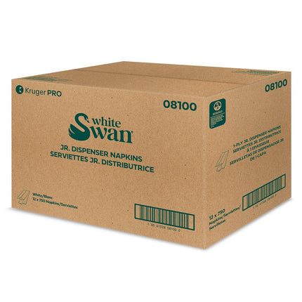 Kruger White Swan 1 Ply Junior Dispenser Napkins - Tall Fold, White, 12/Case
