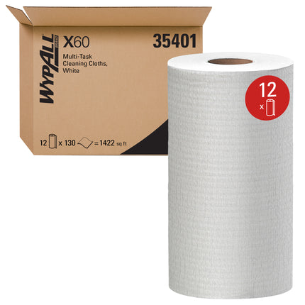 WypAll GeneralClean X60 Multi-Task Cleaning Cloths - White, 130 Sheets/Roll, 12 Rolls/Case