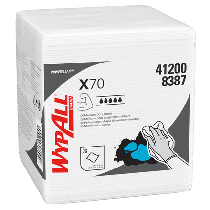 WypAll PowerClean X70 Medium Duty Cloths - Quarterfold, White, 76 Sheets/Pack, 12 Packs/Case