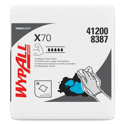 WypAll PowerClean X70 Medium Duty Cloths - Quarterfold, White, 76 Sheets/Pack, 12 Packs/Case