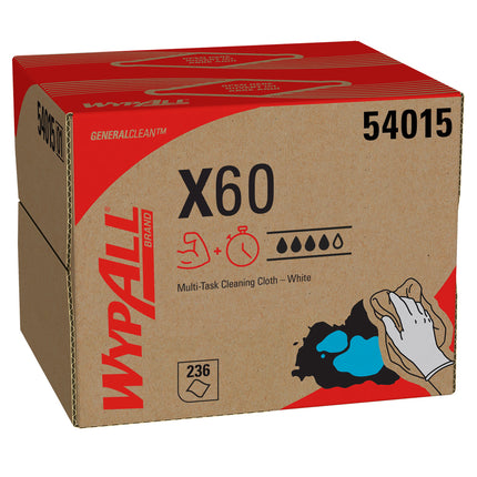 Lingettes de nettoyage multi-usages WypAll GeneralClean X60 (54015) - Boîte de présentation, serviettes solides et absorbantes, blanches, 236 feuilles/boîte
