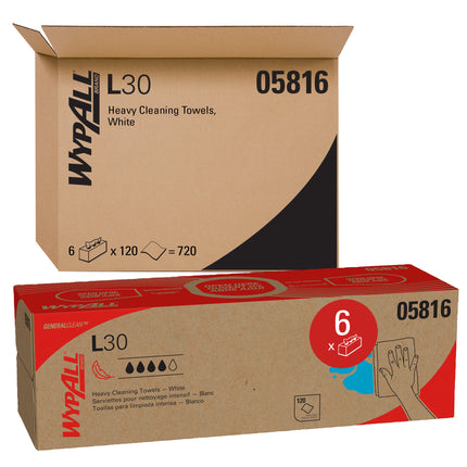 WypAll Dry Wipers In Pop-Up Box - 1-Fold, White, 120 Wipers/Pack, 6 Packs/Case
