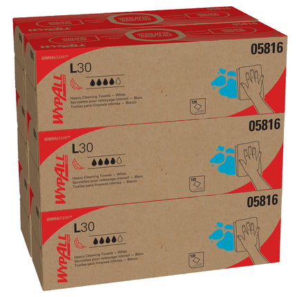 WypAll Dry Wipers In Pop-Up Box - 1-Fold, White, 120 Wipers/Pack, 6 Packs/Case