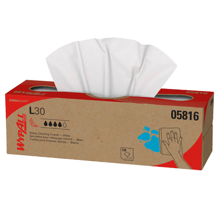 WypAll Dry Wipers In Pop-Up Box - 1-Fold, White, 120 Wipers/Pack, 6 Packs/Case