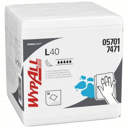 WypAll PowerClean L40 Extra Absorbent Towels - Quarterfold, White, 56 Sheets/Pack, 18 Packs/Case