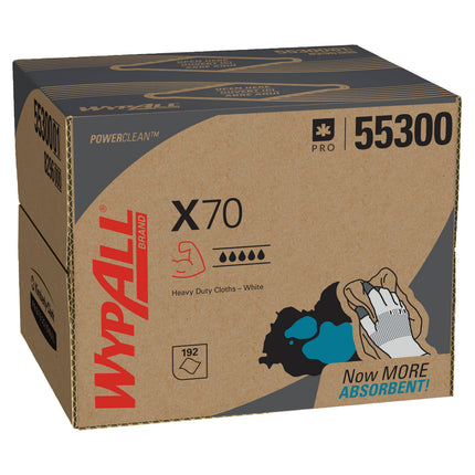 WypAll PowerClean X70 Medium Duty Cloths (55300) - Brag Box, Long Lasting Towels, White, 200 Sheets/Box