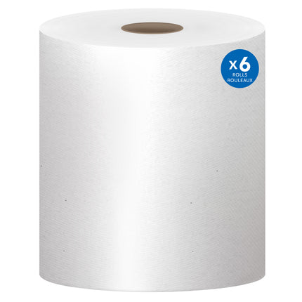 Essuie-mains Scott Essential universels en rouleau grande capacité (01005) - Avec alvéoles absorbantes, mandrin de 3,8 cm, blanc, 305 m/rouleau, 6 rouleaux/caisse