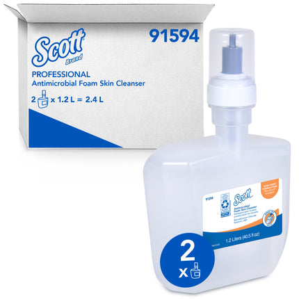 Scott Control Antimicrobial Foam Skin Cleanser - Clear, Unscented Soap, 1.2 L, 2 /Case
