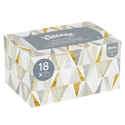 Essuie-mains Kleenex (01701) – Avec alvéoles absorbantes de qualité supérieure, boîte distributrice escamotable, blanc, 120 feuilles/boîte, 18 boîtes/caisse