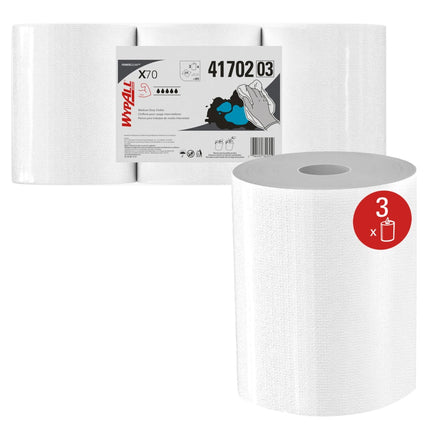 Lingette WypAll PowerClean X70 – 24,9 cm x 31 cm, distribution par le centre, 276 feuilles/rouleau, 3 rouleaux