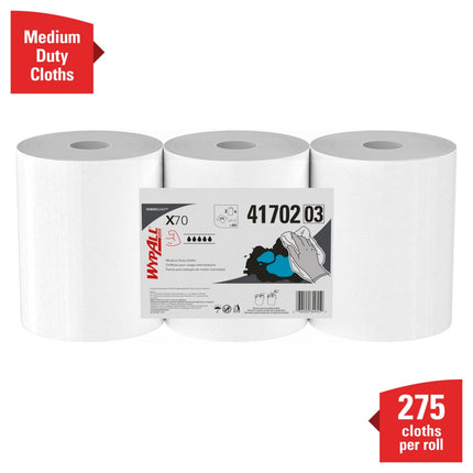 Lingette WypAll PowerClean X70 – 24,9 cm x 31 cm, distribution par le centre, 276 feuilles/rouleau, 3 rouleaux