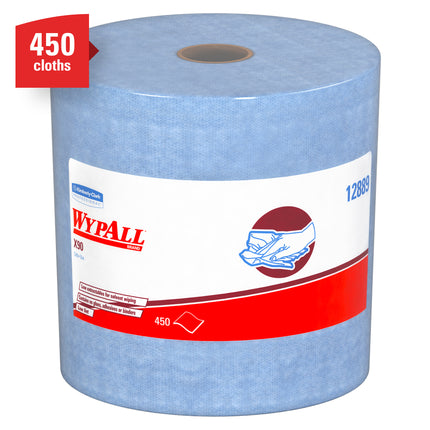 Wypall X90 Extended Use Cloths - Reusable Wipes Jumbo Roll, Blue Denim, 450 Sheets/Roll, 1 Roll/Box