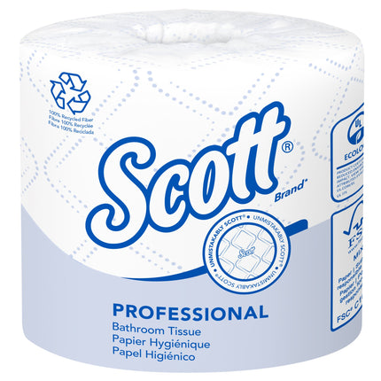 Papier hygiénique en rouleau standard Scott Essential - 2 épaisseurs, fibres 100 % recyclées, blanc, 80 rouleaux/caisse
