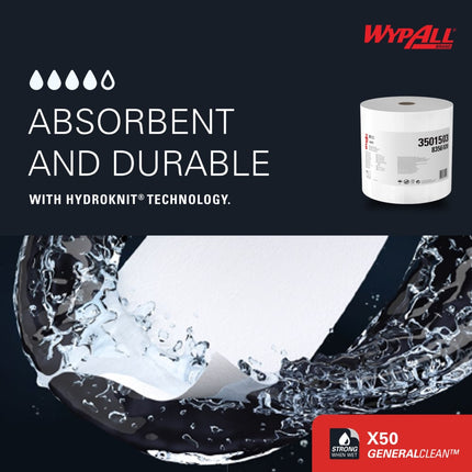 WypAll X50 Cloth Jumbo Roll - 1-Ply, White, 1100 Sheets/Roll, 1 Roll/Case