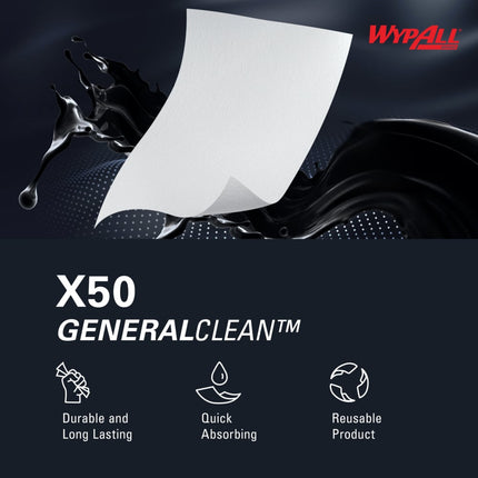WypAll X50 Cloth Jumbo Roll - 1-Ply, White, 1100 Sheets/Roll, 1 Roll/Case