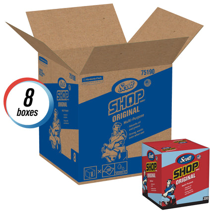 Scott Shop Towels Pop-Up Box - 200/Box, 8 Boxes/Case