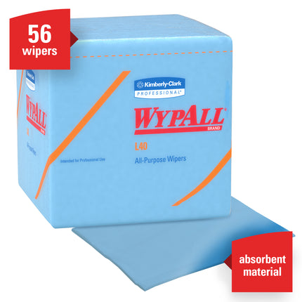 WypAll L40 Disposable Cleaning and Drying Towels - Blue, 56 Sheets/Pack, 12 Packs/Case