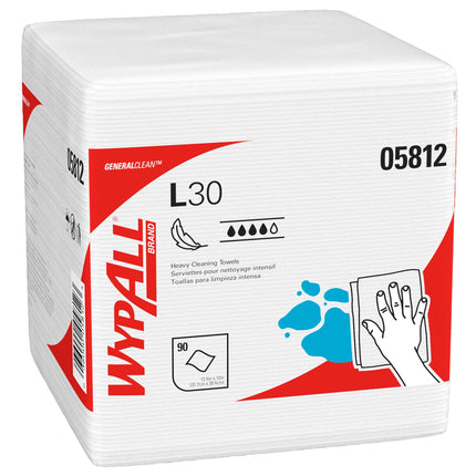 WypAll L30 Towel 1/4 Fold - White, 90 Sheets/Pack, 12 Packs/Case