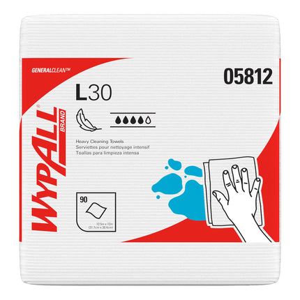 WypAll L30 Towel 1/4 Fold - White, 90 Sheets/Pack, 12 Packs/Case