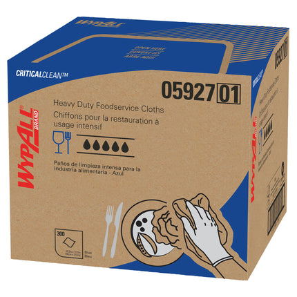 Lingettes WypAll CriticalClean haute capacité, robustes, pour la restauration - pliées en quatre, bleues, 300 feuilles/caisse